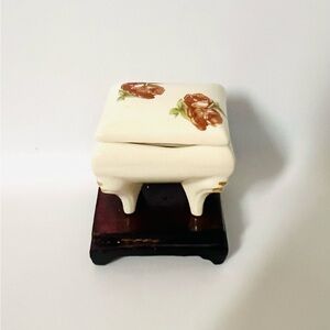 Floral Ceramic Trinket Box with Wooden Base